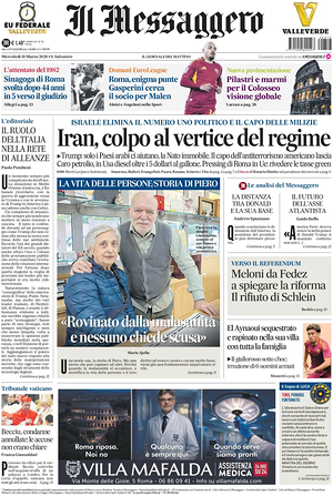 Prima pagina Il Messaggero di oggi - Quotidiano nazionale