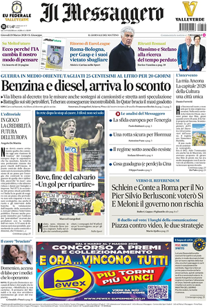 Prima pagina Il Messaggero di oggi - Quotidiano nazionale