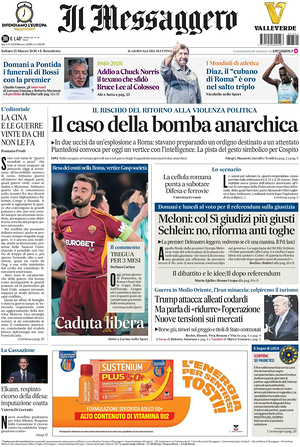 Prima pagina Il Messaggero di oggi - Quotidiano nazionale