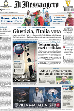 Prima pagina Il Messaggero di oggi - Quotidiano nazionale