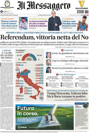 Prima pagina Il Messaggero di oggi - Quotidiano nazionale