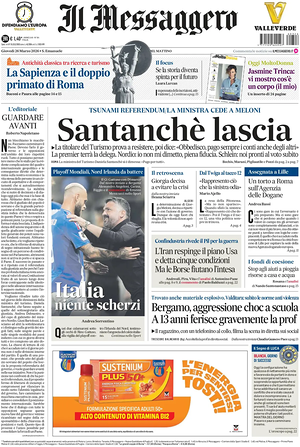 Prima pagina Il Messaggero di oggi - Quotidiano nazionale