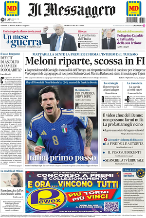 Prima pagina Il Messaggero di oggi - Quotidiano nazionale