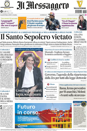 Prima pagina Il Messaggero di oggi - Quotidiano nazionale