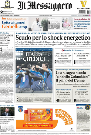 Prima pagina Il Messaggero di oggi - Quotidiano nazionale