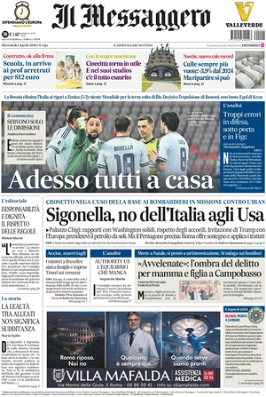 Prima pagina Il Messaggero di oggi - Quotidiano nazionale