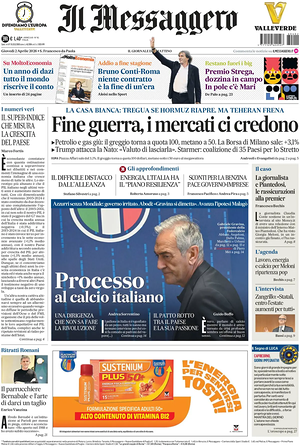 Prima pagina Il Messaggero di oggi - Quotidiano nazionale