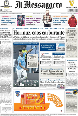 Prima pagina Il Messaggero di oggi - Quotidiano nazionale