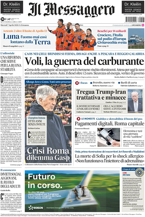 Prima pagina Il Messaggero di oggi - Quotidiano nazionale