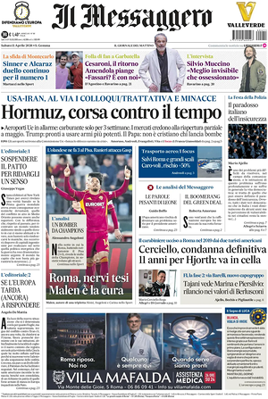Prima pagina Il Messaggero di oggi - Quotidiano nazionale
