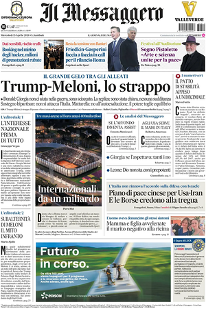 Prima pagina Il Messaggero di oggi - Quotidiano nazionale