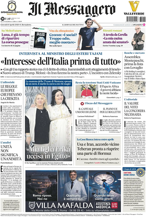 Prima pagina Il Messaggero di oggi - Quotidiano nazionale