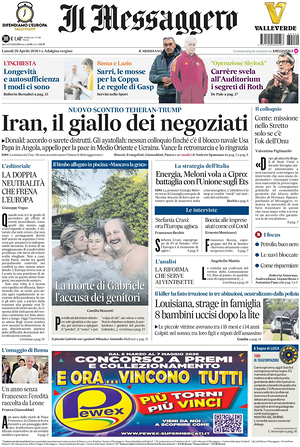 Prima pagina Il Messaggero di oggi - Quotidiano nazionale