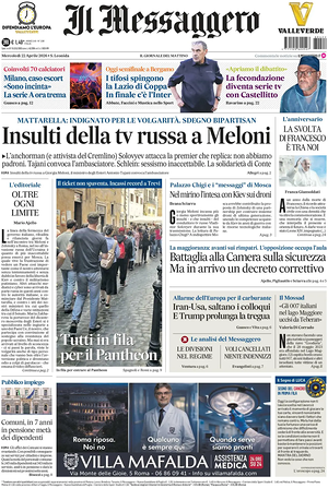 Prima pagina Il Messaggero di oggi - Quotidiano nazionale