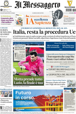 Prima pagina Il Messaggero di oggi - Quotidiano nazionale