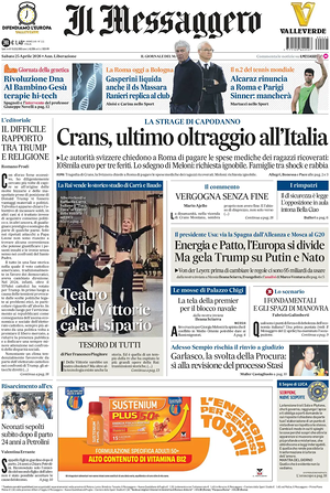 Prima pagina Il Messaggero di oggi - Quotidiano nazionale