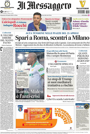 Prima pagina Il Messaggero di oggi - Quotidiano nazionale