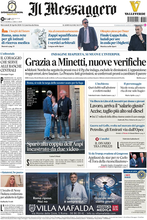 Prima pagina Il Messaggero di oggi - Quotidiano nazionale