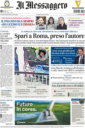Prima pagina Il Messaggero di oggi - Quotidiano nazionale