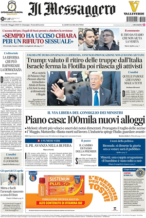 Prima pagina Il Messaggero di oggi - Quotidiano nazionale