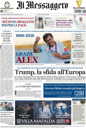 Prima pagina Il Messaggero di oggi - Quotidiano nazionale