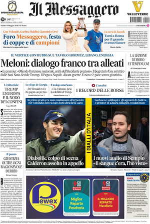 Prima pagina Il Messaggero di oggi - Quotidiano nazionale