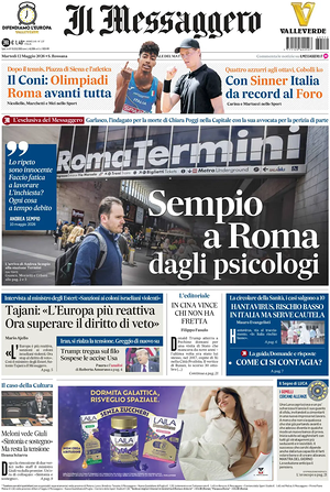 Prima pagina Il Messaggero di oggi - Quotidiano nazionale