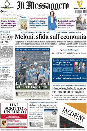 Prima pagina Il Messaggero di oggi - Quotidiano nazionale