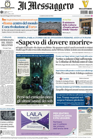 Prima pagina Il Messaggero di oggi - Quotidiano nazionale