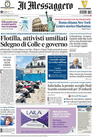 Prima pagina Il Messaggero di oggi - Quotidiano nazionale