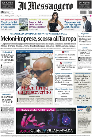 Prima pagina Il Messaggero di oggi - Quotidiano nazionale