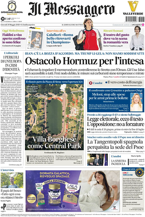 Prima pagina Il Messaggero di oggi - Quotidiano nazionale