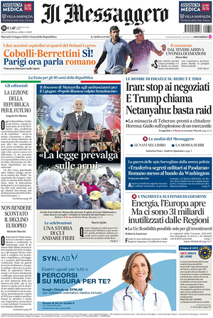 Prima pagina Il Messaggero di oggi - Quotidiano nazionale