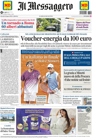 Prima pagina Il Messaggero di oggi - Quotidiano nazionale
