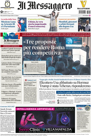 Prima pagina Il Messaggero di oggi - Quotidiano nazionale