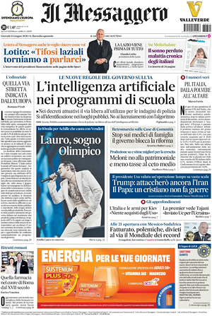 Prima pagina Il Messaggero di oggi - Quotidiano nazionale