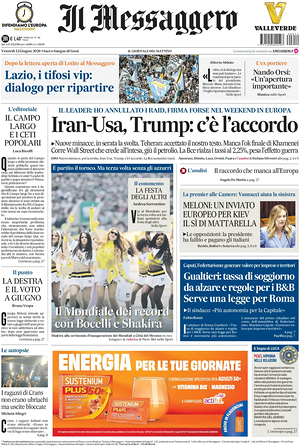 Prima pagina Il Messaggero di oggi - Quotidiano nazionale