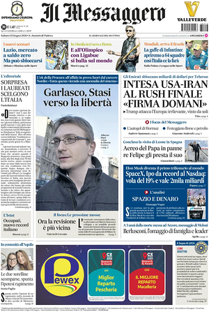 Prima pagina Il Messaggero di oggi - Quotidiano nazionale