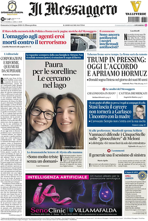 Prima pagina Il Messaggero di oggi - Quotidiano nazionale