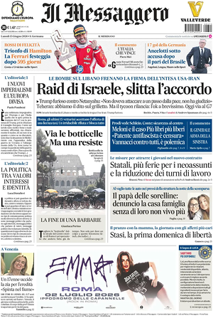 Prima pagina Il Messaggero di oggi - Quotidiano nazionale