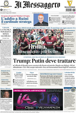 Prima pagina Il Messaggero di oggi - Quotidiano nazionale