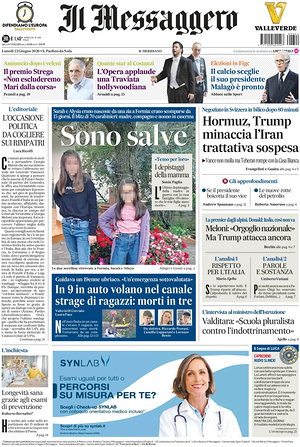Prima pagina Il Messaggero di oggi - Quotidiano nazionale