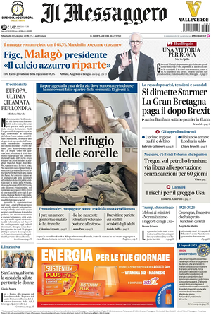 Prima pagina Il Messaggero di oggi - Quotidiano nazionale