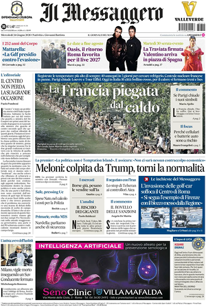 Prima pagina Il Messaggero di oggi - Quotidiano nazionale