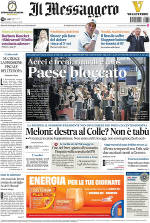 Prima pagina Il Messaggero di oggi - Quotidiano nazionale