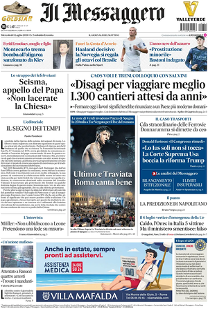 Prima pagina Il Messaggero di oggi - Quotidiano nazionale