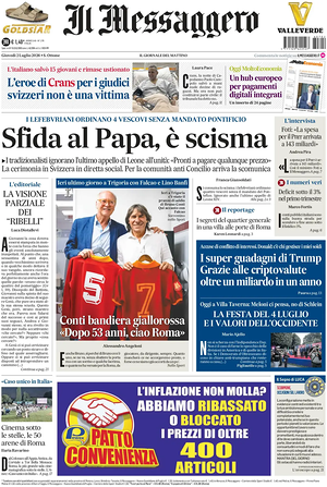 Prima pagina Il Messaggero di oggi - Quotidiano nazionale