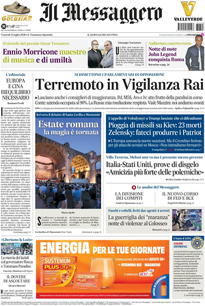 Prima pagina Il Messaggero di oggi - Quotidiano nazionale