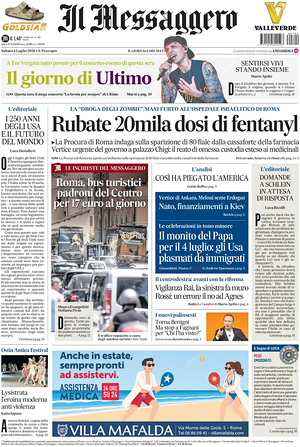Prima pagina Il Messaggero di oggi - Quotidiano nazionale