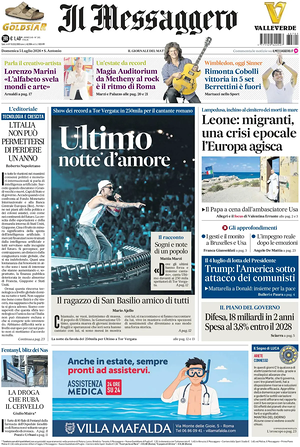 Prima pagina Il Messaggero di oggi - Quotidiano nazionale